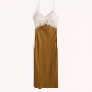 Abercrombie and Fitch Satin and lace midi dress. Size M